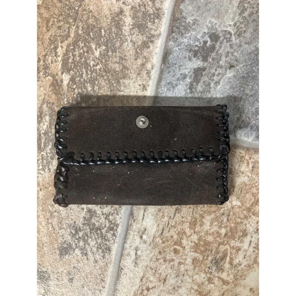 Handmade‎ Dark Brown Suede Leather Key Holder Organizer Wallet Snap Closure